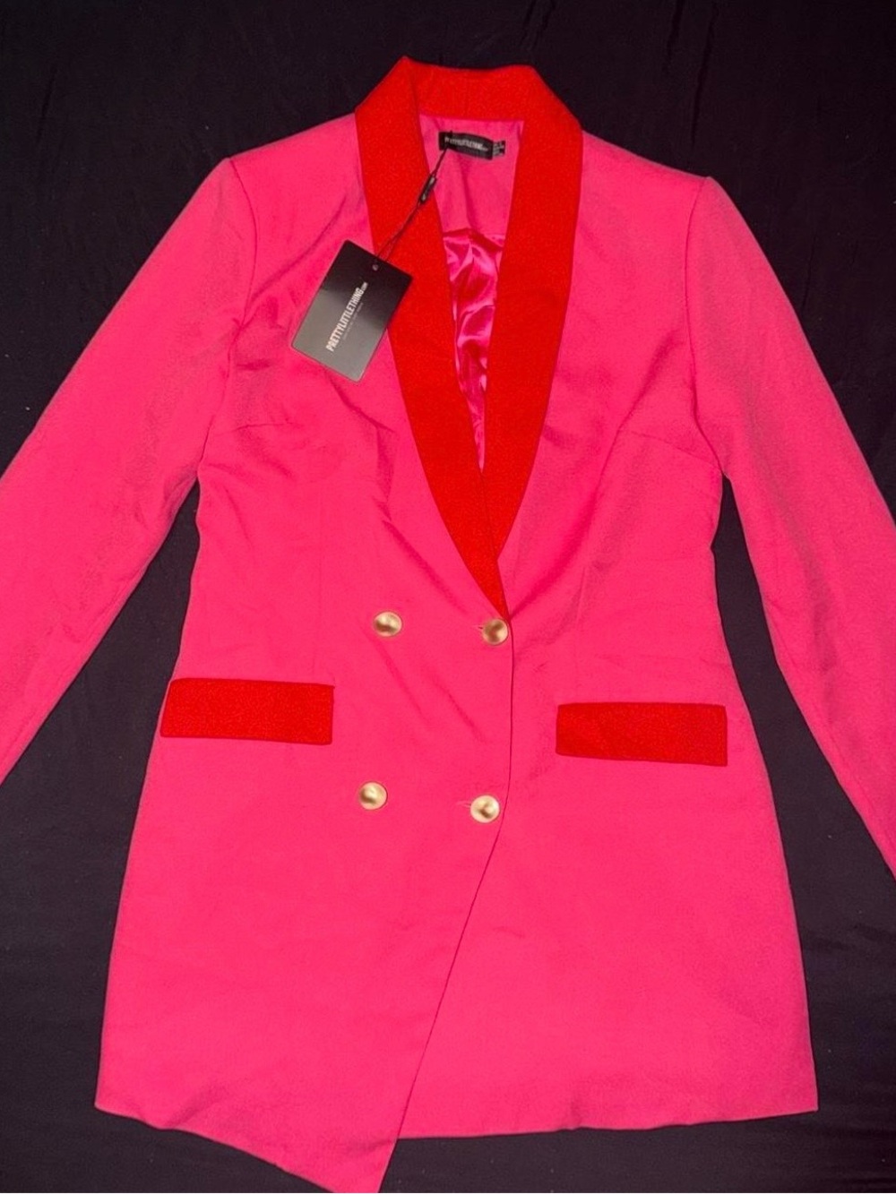 PrettyLittleThing Pink Blazer with Red Shawl Collar